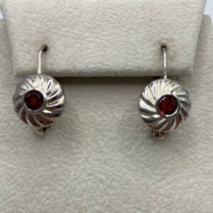 Sterling Silver 925 Red Garnet Lever Back Earrings Pierced 1”L